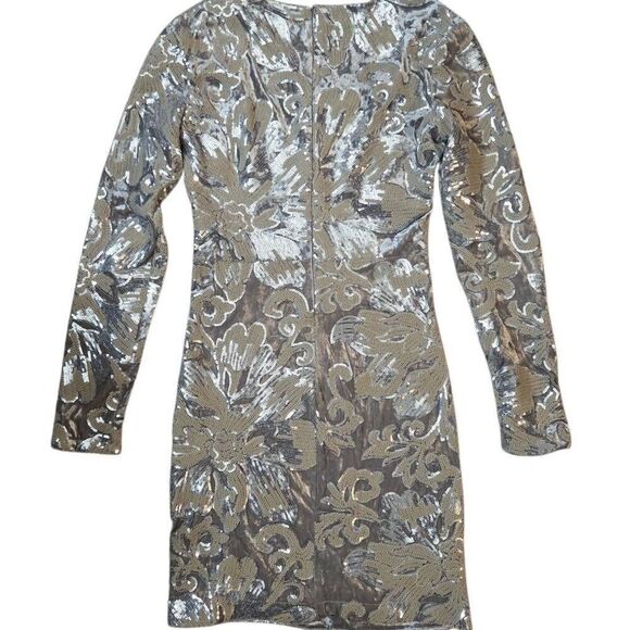 Maje Raneli Sequined Velvet Long Sleeve Mini Dress Argent Small - Picture 2 of 11